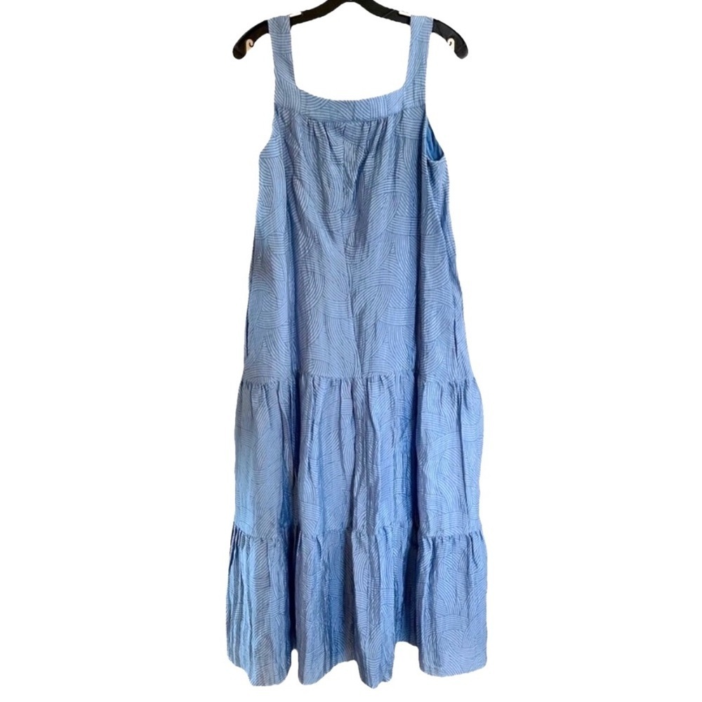 Exquise Anthropologie Blue Beaded Square Neck Tiered Maxi Dress Small - Picture 6 of 8